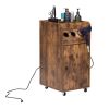 Beauty Salon Trolley, Hair-dressing Tool Storage Cart with Hair Dryer Holders and Power Strip, Rustic Brown