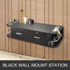 VEVOR Black Wall Mount Styling Station Classic Locking 2 Drawers Storage Beauty Salon Equipment 5 Hair Dryer Holes Locking Cabinet for Beauty Salon or