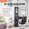 VEVOR Salon Station, Wall Mount Barber Salon Station for Hair Stylist, Beauty Spa Furniture Set, 1 Storage Cabinet, 3 Cubbies and 2 Drawers(One Lockab