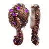 Vintage Handheld Mirror & Antique Comb Set - Perfect Princess Gift for Women & Girls - Portable Makeup Mirror with Decorative Beads (Random Color)